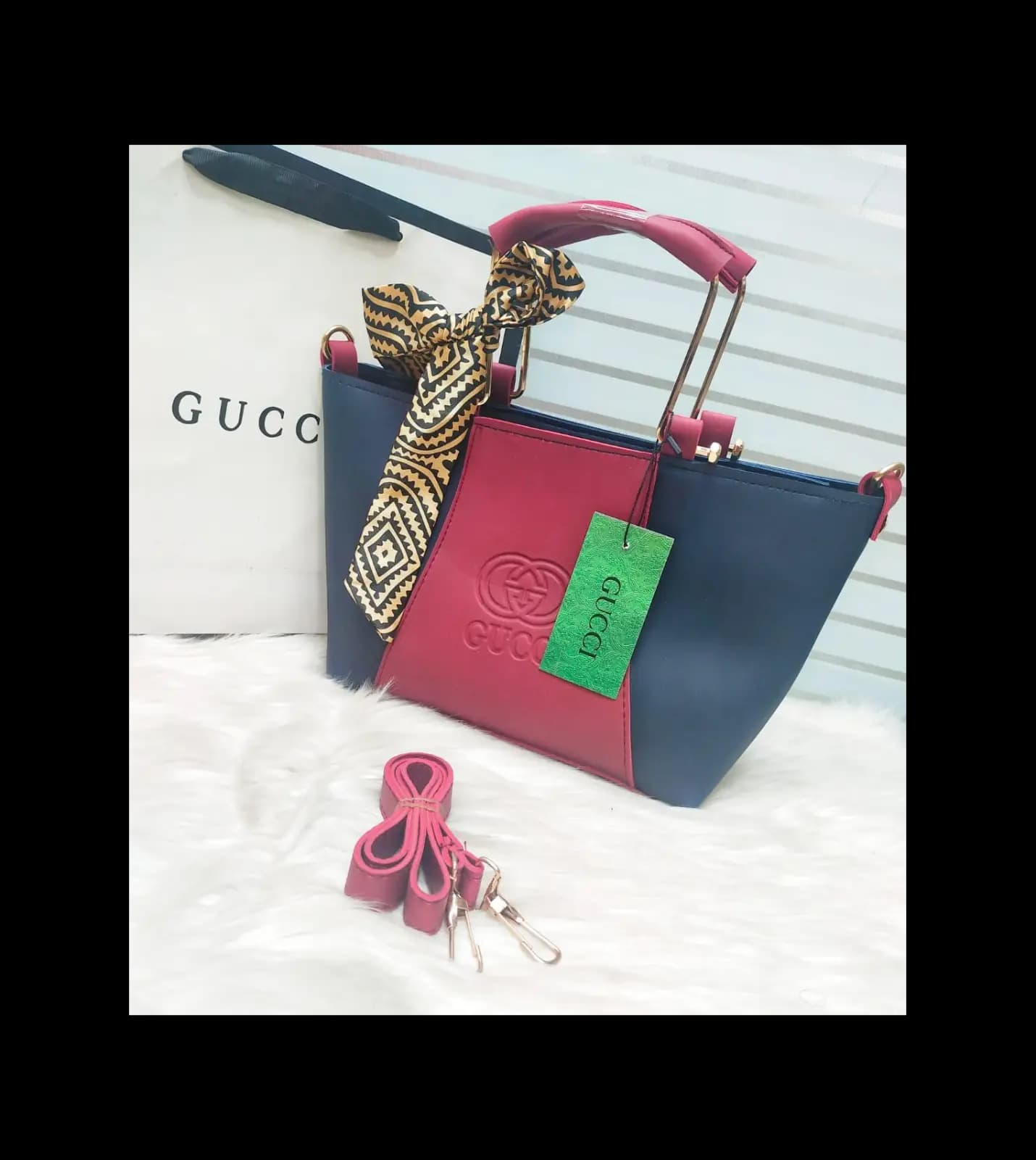 High Quality Gucci Handbag With Random Scarf And Long Belt