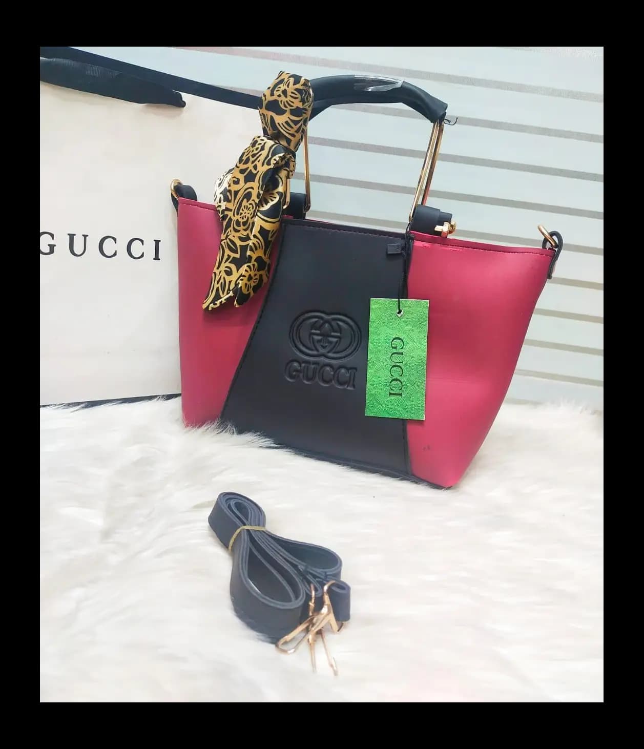 High Quality Gucci Handbag With Random Scarf And Long Belt